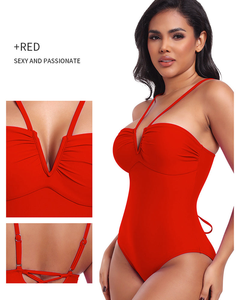 Shapshe® Sexy Neckholder-Badeanzug mit V-Ausschnitt und Riemchen Dreieck-Design
