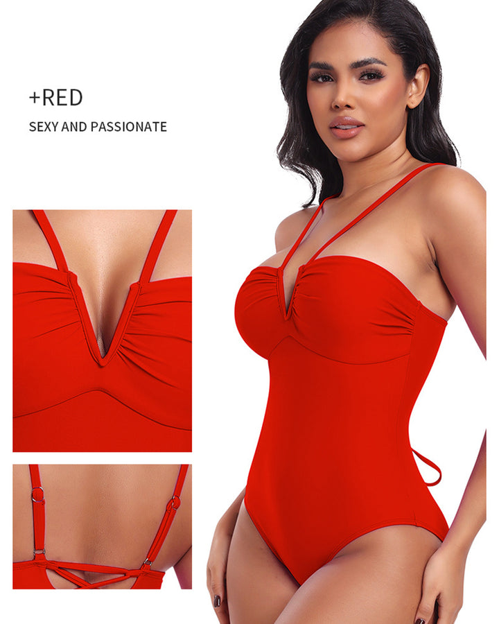 Shapshe® Sexy Neckholder-Badeanzug mit V-Ausschnitt und Riemchen Dreieck-Design