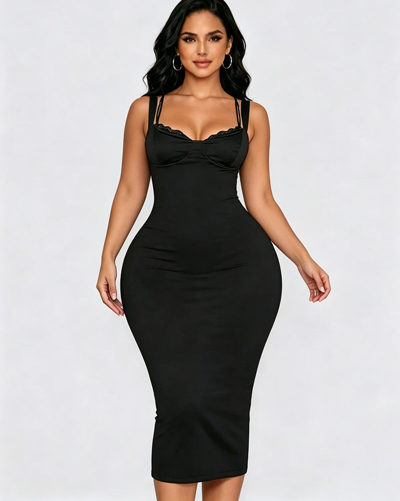Women's Sexy Slim-Fit Stretchy Classic Polka Dot Hourglass Maxi Dress
