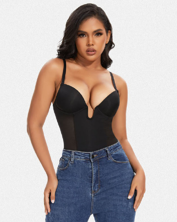Shapshe® Damen Tiefem V-Ausschnitt Shapewear U-förmigem Rücken Nahtloser Tanga Bodysuit