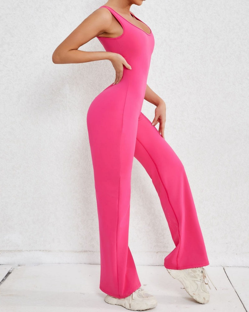 Sportlicher Yoga-Jumpsuit mit Ausgestelltem Bein und Hohlem Rücken