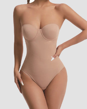 Damen Trägerloser Eingebautem BH X-Kreuz Bauchkontrolle Bodysuit