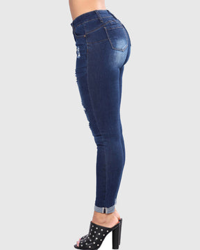 Slim Fit Hip Lift Skinny Jeans mit Löchern für Damen