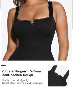 Quadratischem Ausschnitt Einteiliger Bodysuit Ärmellos Bauchkontrolle Shapewear