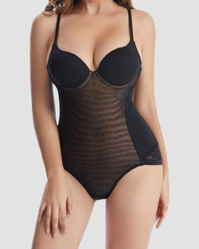 Damen Transparentem Mesh Tiefem U-Rücken Bodysuit Shapewear Mit Integriertem BH