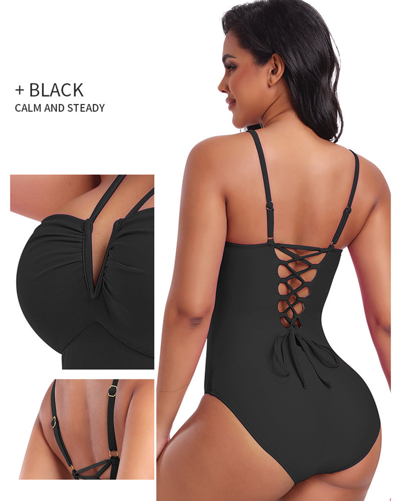 Shapshe® Sexy Neckholder-Badeanzug mit V-Ausschnitt und Riemchen Dreieck-Design