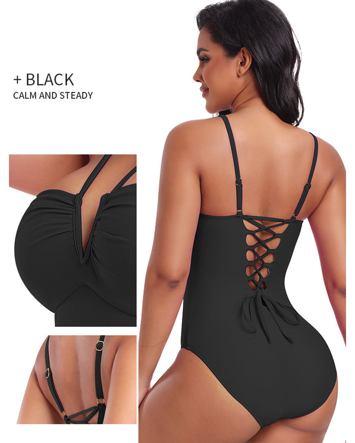 Shapshe® Sexy Neckholder-Badeanzug mit V-Ausschnitt und Riemchen Dreieck-Design