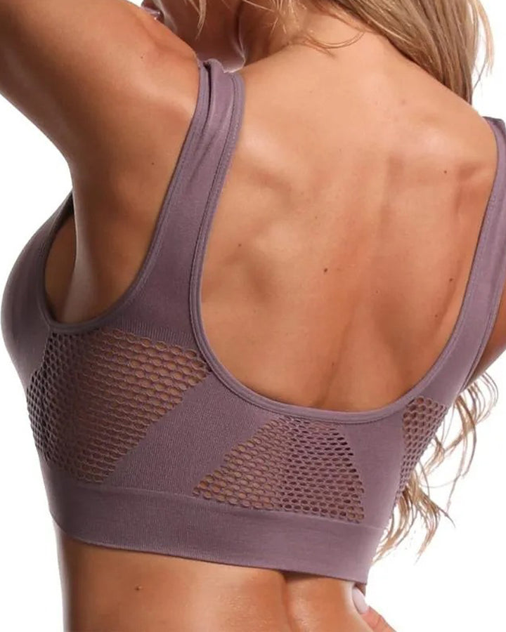 Damen Anti Durchhängen Ausgehöhltem Hohem Halt Sport BH Atmungsaktiv Yoga Oberteil BH