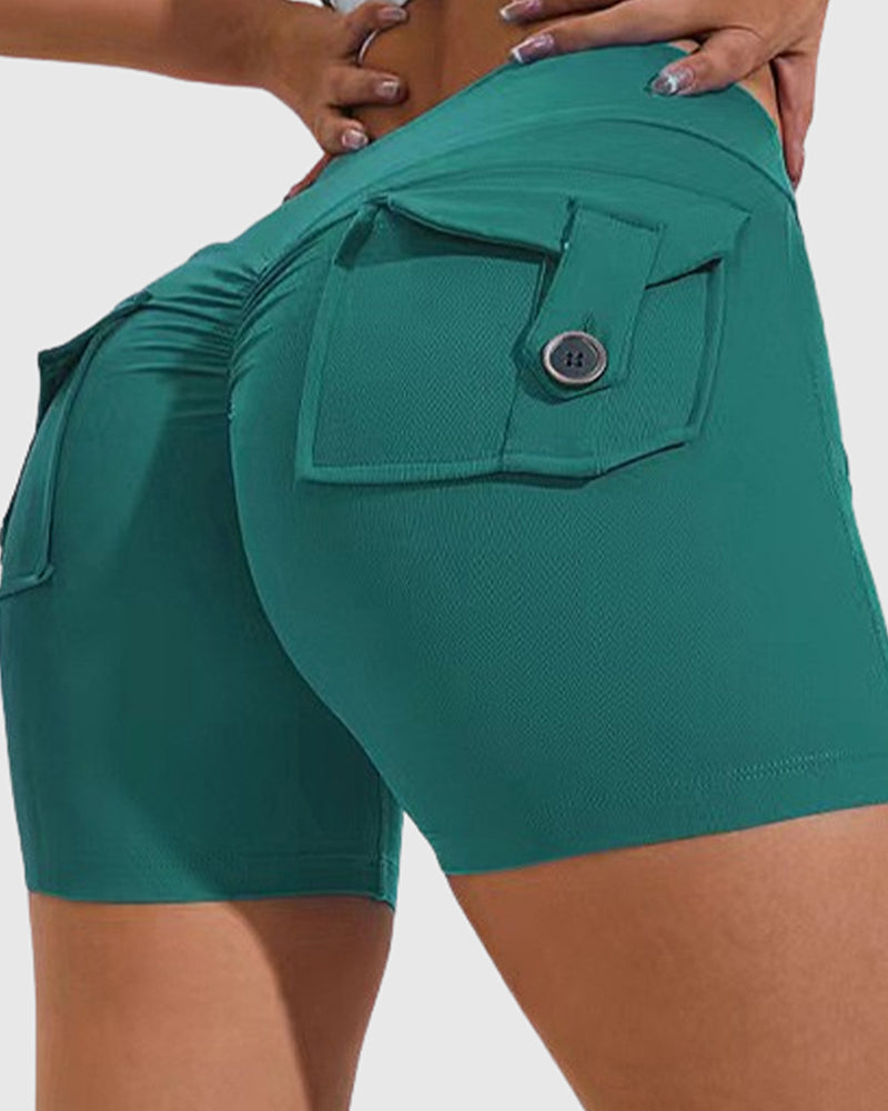 Damen Yoga Shorts Hip Lift Cargo Gesäßtaschen