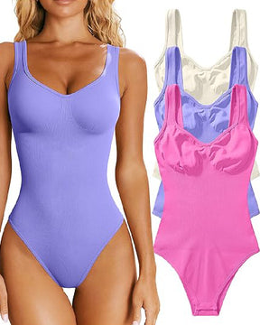 Damen Sexy Gerippt Ärmellos Bauchweg Tanktops Bodysuits