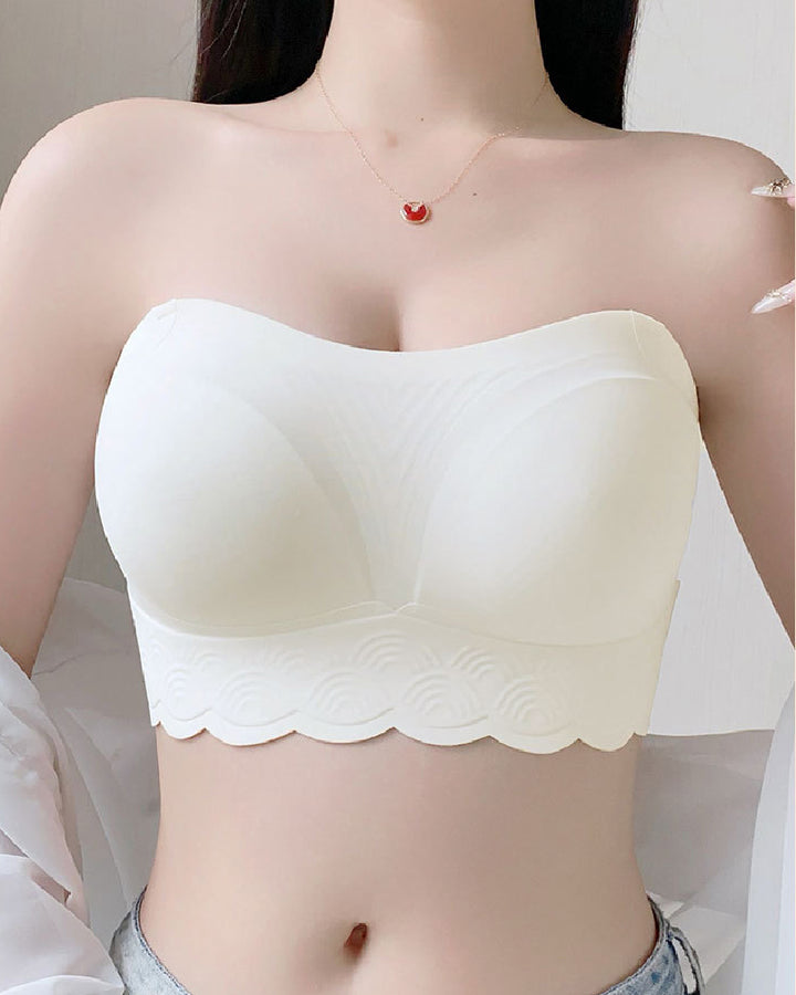 Nahtloser Bügelloser Rutschfester Wellenrand Tube-Top BH Mit Zwei Vielseitigen Seidentuch