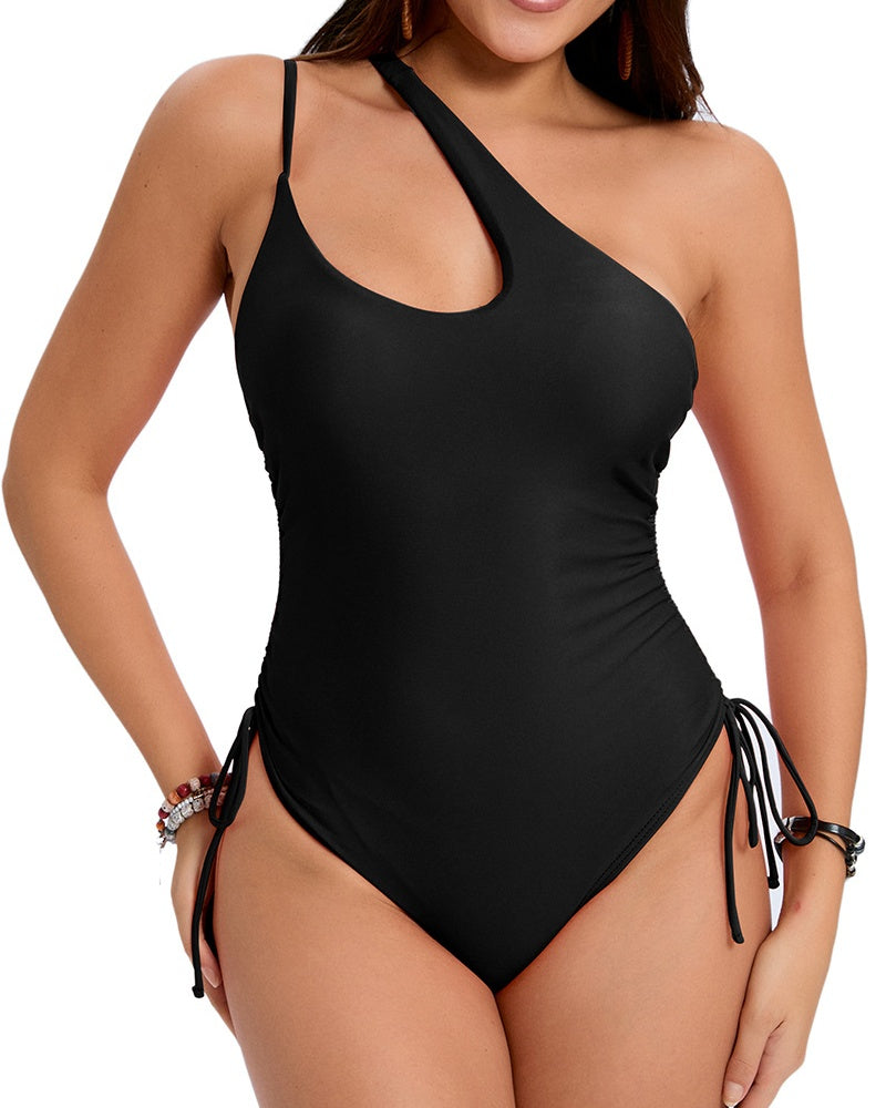 Schulterfreier Neckholder-Badeanzug mit Kordelzug Shapewear Strandmode