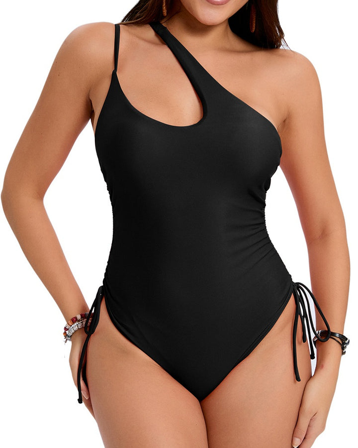Schulterfreier Neckholder-Badeanzug mit Kordelzug Shapewear Strandmode