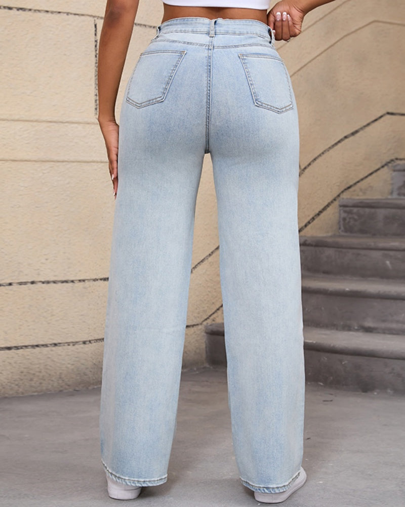 Elegante Jeans mit Weitem Bein und Hoher Taille