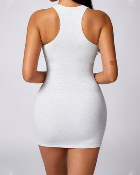 Gerippter Racerback Schmaler Shapewear Kleid Ärmellos Sexy Figurbetontes Mini Kleid