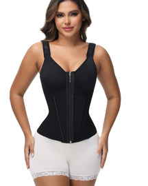 Damen Stäbchen Latex Reißverschluss Korsett Bauchkontrolle Body Shaper Weste Mit BH