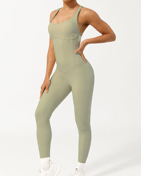 Damen Einteiler Stäbchen Korsett Overall Sport Leggings Jumpsuit