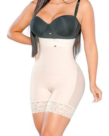 Hochtaillierte Po-Lifter Doppelter Kompression Spitze Unsichtbar Shapewear Shorts