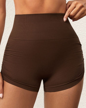 Seitlicher Kordelzug Hohe Taille Einfarbige Yoga Shorts mit Fäden