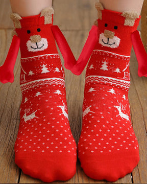 Weihnachtsmuster Cartoon Magnetischen Händen Socken Unisex Mittellange Baumwollsocken