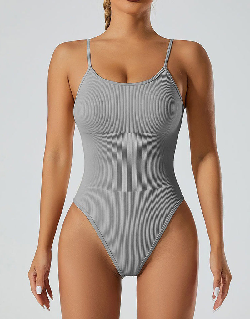 Sexy Gerippter Ärmelloser Einfarbige Spaghettiträgern Bodysuit Shapwear Für Damen