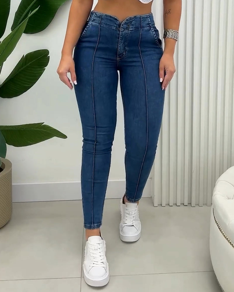 Damen Bauchkontrolle Schmaler Po-Lift Skinny Jeans Mit V-Design