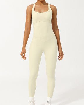 Damen Einteiler Stäbchen Korsett Overall Sport Leggings Jumpsuit