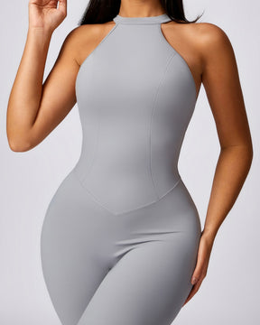 Pfirsichfarbener Hüfthebender und Schöner Schnelltrocknender Yoga Jumpsuit mit Rücken