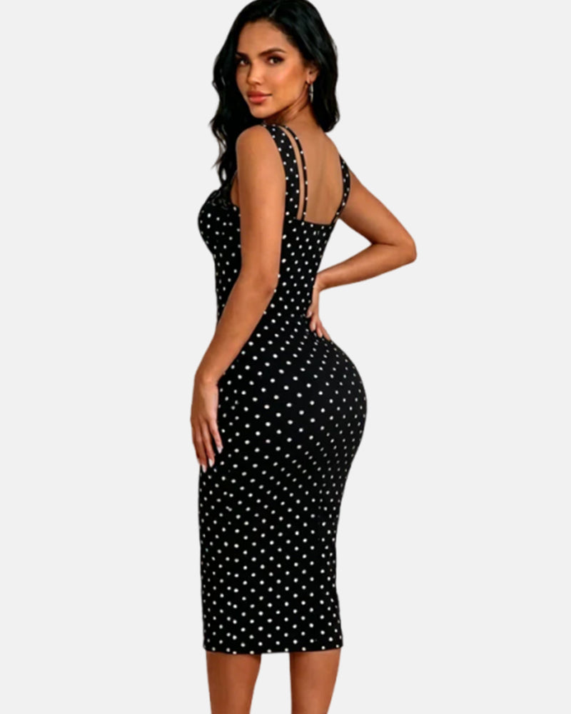 Women's Sexy Slim-Fit Stretchy Classic Polka Dot Hourglass Maxi Dress