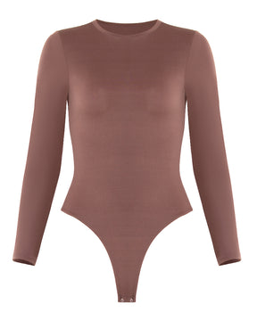 Damen Rundhals Doppellagig Lange Ärmel Basic Dehnbar Tanga Bodysuit