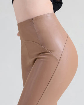 PU-Lederhose Dünne Leggings aus Samt Hohe Taille Strumpfhose mit Hüftlift