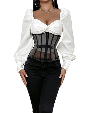 Damen Sexy Transparentes Mesh Unterbrust Korsett Vintage Schnürung Bustier Top