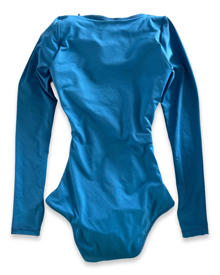 Shapshe® Blauer Langen Ärmeln Badeanzug Integriertem Shapewear Bademode Für Mollige