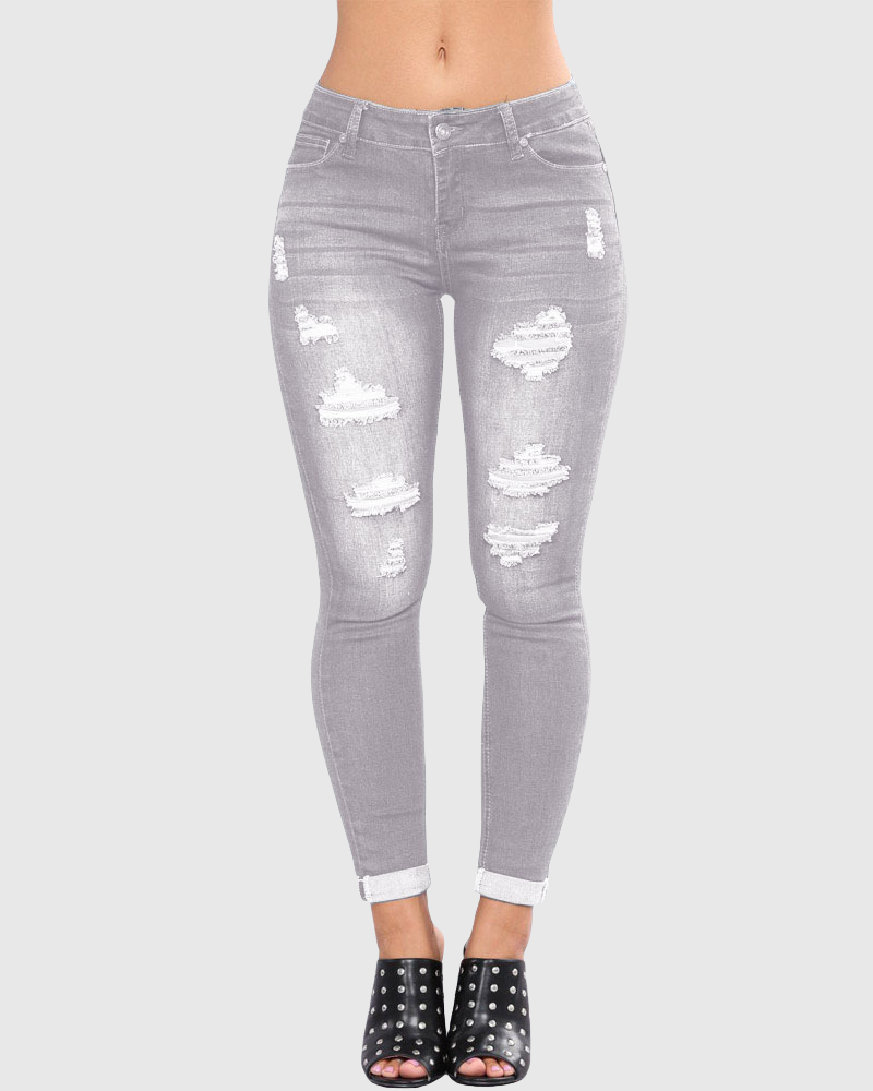 Slim Fit Hip Lift Skinny Jeans mit Löchern für Damen