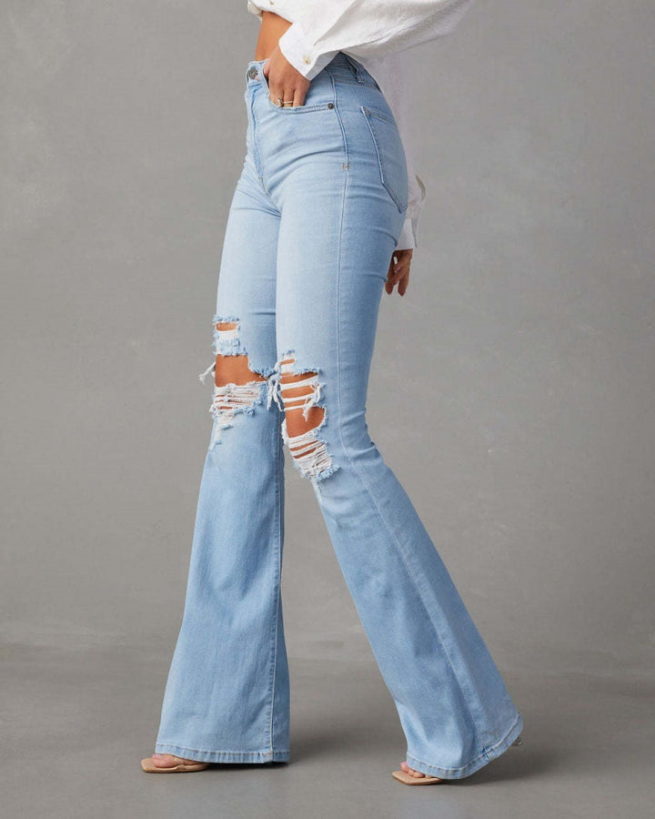 Hohe Taille Zerrissene Jeans Damen Street-Hot-Girl FlareHosen