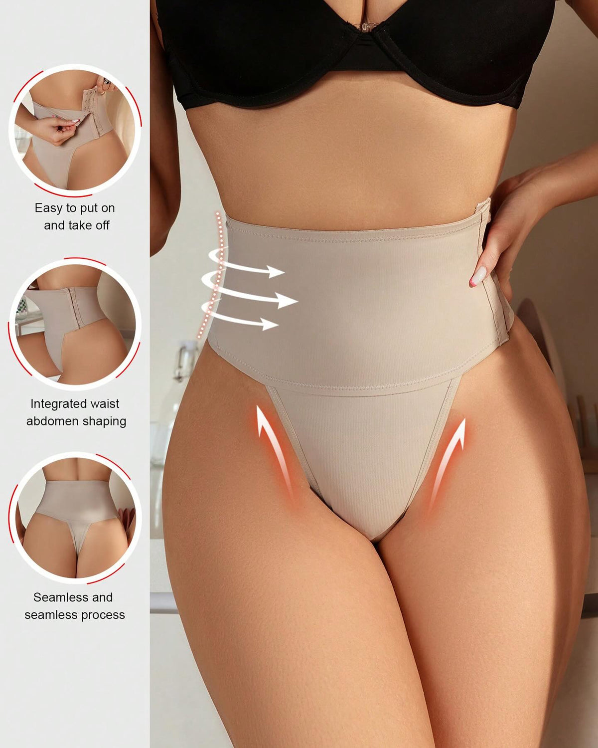 Shapewear-Kontrollhöschen mit Haken- und Ösenverschluss und Tanga-Design