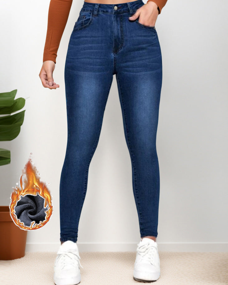 Hot Girl Jeans Damen-Jeans mit Hoher Taille und Dehnbarer Fleece Jeans hose