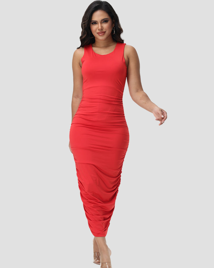 Damen Sexy Gerüschtes Ärmellos Basic Bodycon Maxi Kleid