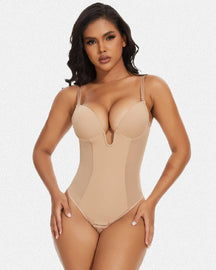 Damen Tiefem V-Ausschnitt Shapewear U-förmigem Rücken Nahtloser Tanga Bodysuit