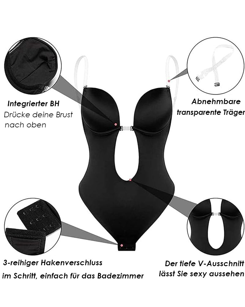 Shapewear für Damen Übergröße rückenfrei integrierter BH Körperformer nahtlos offener Schritt