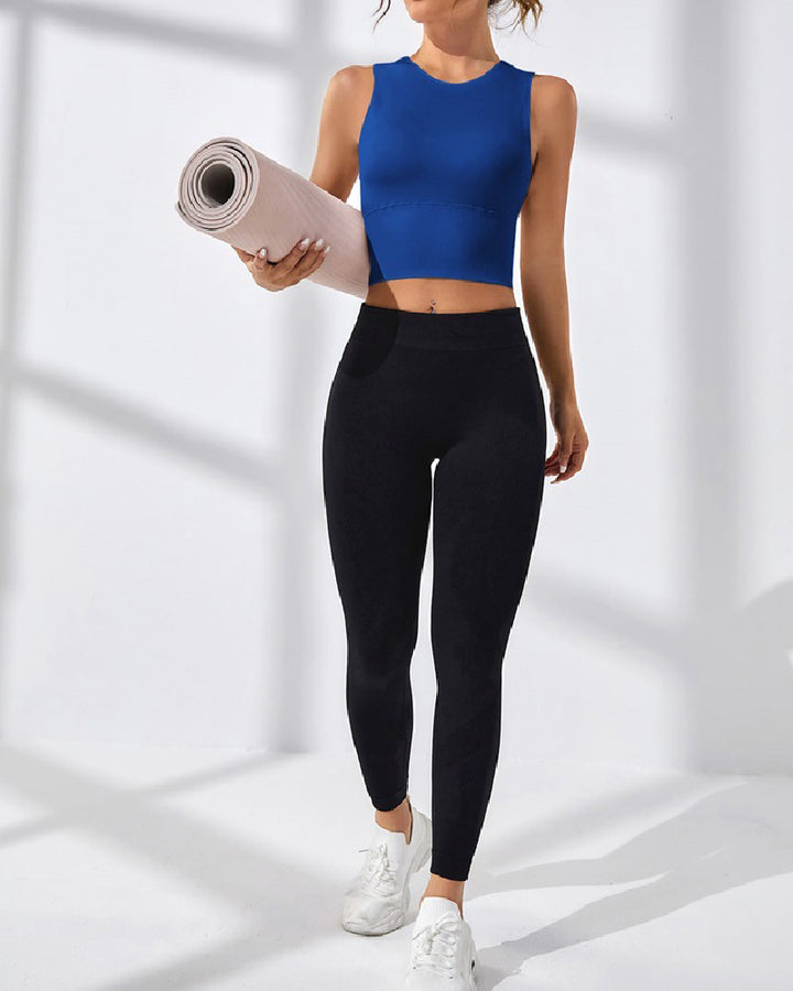 Damen Einfarbig Offener Rücken Geripptes Basic Elastisches Yoga Sport Tank Top
