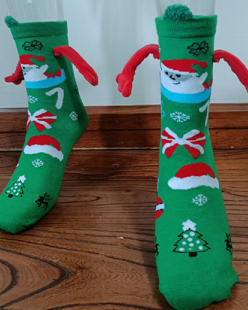 Weihnachtsmuster Cartoon Magnetischen Händen Socken Unisex Mittellange Baumwollsocken