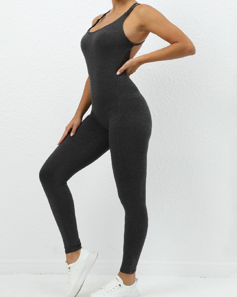 Sexy Einteiler Sport Mehrfarbig Overall Kreuzrücken Leggings Jumpsuit