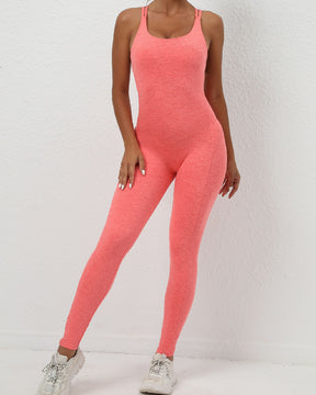 Sexy Einteiler Sport Mehrfarbig Overall Kreuzrücken Leggings Jumpsuit