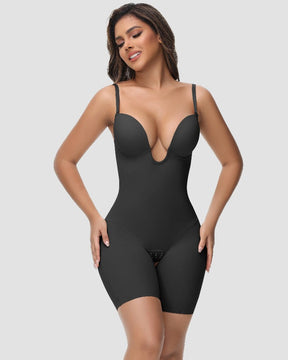 Damen U-Plunge Trägerlos Bodysuit Bauchkontrolle Integriertem BH Shapewear