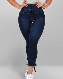 Kolumbianische Hoch Taillierte Kordelzug Po-Lifting Jeans für Damen