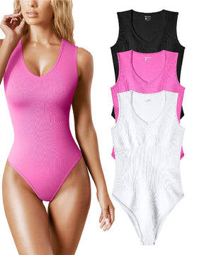 Sexy Gerippte Ärmellos Tanktops Bodysuits Für Damen Mit V-Ausschnitt