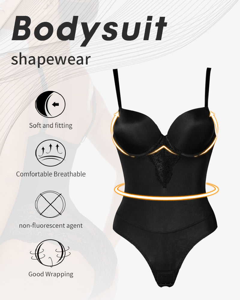 Damen Tiefem Rücken Body Spitzennähten Bauchweg Slip Shapewear Mit Integriertem BH