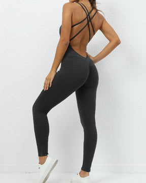 Sexy Einteiler Sport Mehrfarbig Overall Kreuzrücken Leggings Jumpsuit