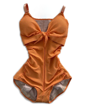 Damen Bauchweg Badeanzug Cut-Out Knoten Vorne Push Up Eingebauter Shapewear Badeanzug